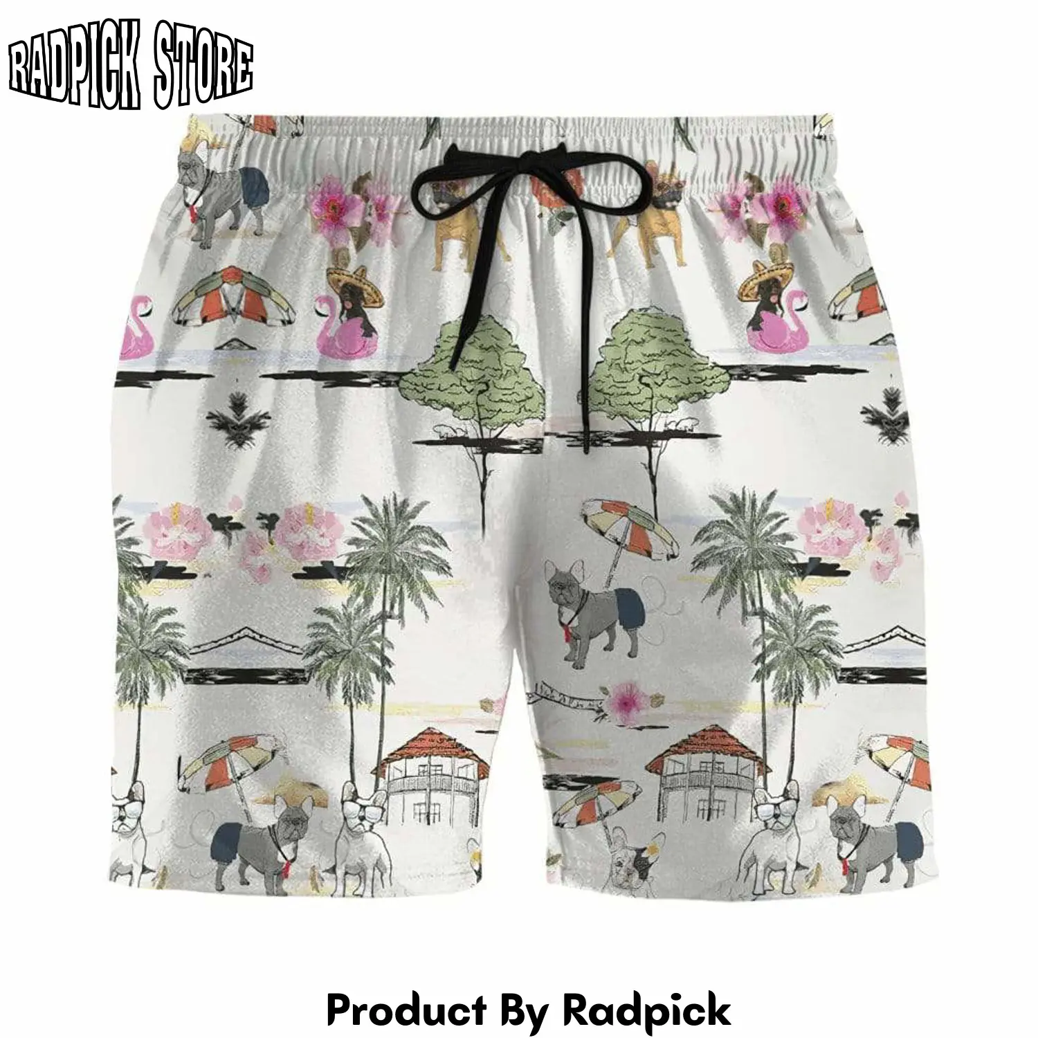 Radpick 3d french bulldog hawaii beach retro custom summer beach shorts swim trunks rp631517